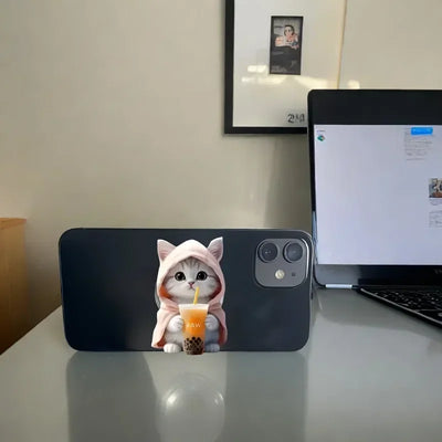 1pc Cute Bubble Tea Cat Phone Stand for iPhone 16 15 14 Acrylic Portable Mobile Holder Expanding Folding Grip Holder Ring Finger