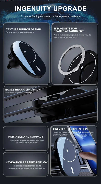 Magnetic Car Wireless Charger Macsafe for iPhone 12 13 14 15 Pro Max Air Vent Car Phone Holder Stand Fast Car Charging Station