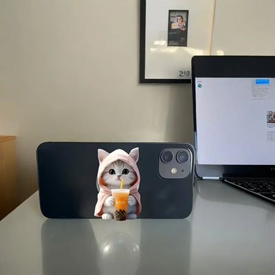 1pc Cute Bubble Tea Cat Phone Stand for iPhone 16 15 14 Acrylic Portable Mobile Holder Expanding Folding Grip Holder Ring Finger