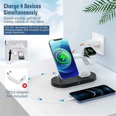 3 in 1 Magnetic Wireless Charger Stand For iPhone 14 13 12 Pro Max Apple Watch 8 7 Airpods Induction USB Fast Charging Station