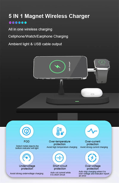 3 in 1 Magnetic Wireless Charger Stand For iPhone 14 13 12 Pro Max Apple Watch 8 7 Airpods Induction USB Fast Charging Station
