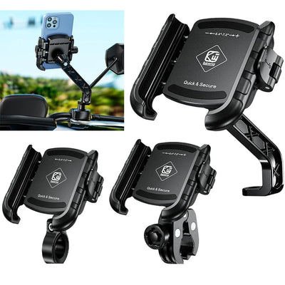 Aluminum Motorcycle Phone Holder Mount Moto Bicycle Handlebar Bracket 360 Rotating Cell Phone Stand for Motorcycle Bike Scooter