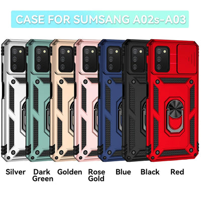 For Samsung Galaxy A02S A03S Case Slide Camera Protect Phone Case For Samsung A02 S A03 S Magnetic Ring Holder Armor Back Cover