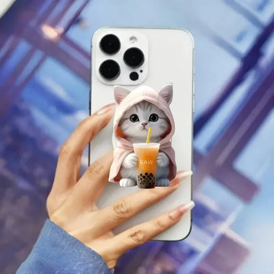 1pc Cute Bubble Tea Cat Phone Stand for iPhone 16 15 14 Acrylic Portable Mobile Holder Expanding Folding Grip Holder Ring Finger