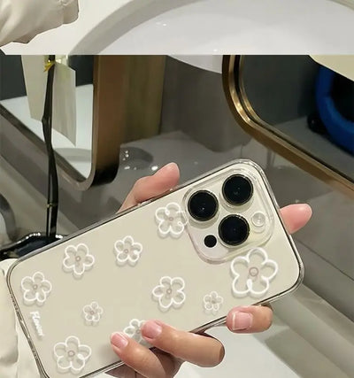 ins White Flower Case For Plus Shockproof Cases Bumper Clear Cover Transparent Phone Case