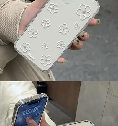 ins White Flower Case For Plus Shockproof Cases Bumper Clear Cover Transparent Phone Case