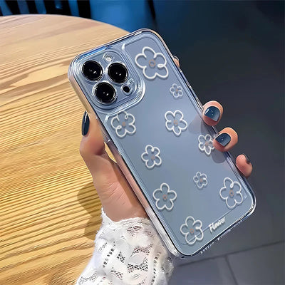 ins White Flower Case For Plus Shockproof Cases Bumper Clear Cover Transparent Phone Case