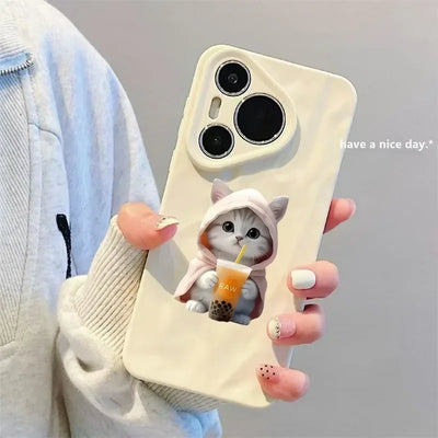 1pc Cute Bubble Tea Cat Phone Stand for iPhone 16 15 14 Acrylic Portable Mobile Holder Expanding Folding Grip Holder Ring Finger
