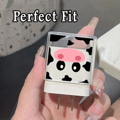 Cute Cartoon Cow Pattern Protection Case for IPhone 15 14 13 Pro Max 18/20W Charger&Charging Protector Data Wire Winder