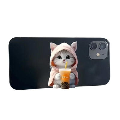 1pc Cute Bubble Tea Cat Phone Stand for iPhone 16 15 14 Acrylic Portable Mobile Holder Expanding Folding Grip Holder Ring Finger