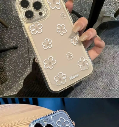 ins White Flower Case For Plus Shockproof Cases Bumper Clear Cover Transparent Phone Case