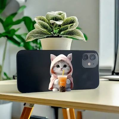 1pc Cute Bubble Tea Cat Phone Stand for iPhone 16 15 14 Acrylic Portable Mobile Holder Expanding Folding Grip Holder Ring Finger