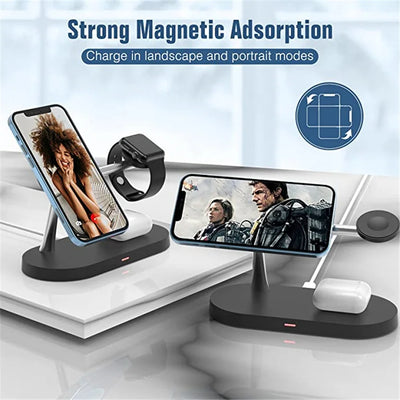 3 in 1 Magnetic Wireless Charger Stand For iPhone 14 13 12 Pro Max Apple Watch 8 7 Airpods Induction USB Fast Charging Station