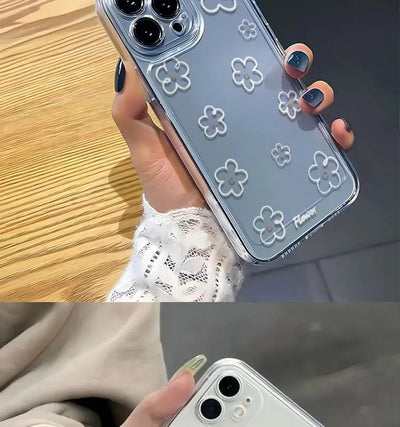 ins White Flower Case For Plus Shockproof Cases Bumper Clear Cover Transparent Phone Case