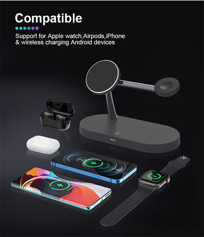 3 in 1 Magnetic Wireless Charger Stand For iPhone 14 13 12 Pro Max Apple Watch 8 7 Airpods Induction USB Fast Charging Station