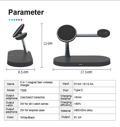 3 in 1 Magnetic Wireless Charger Stand For iPhone 14 13 12 Pro Max Apple Watch 8 7 Airpods Induction USB Fast Charging Station