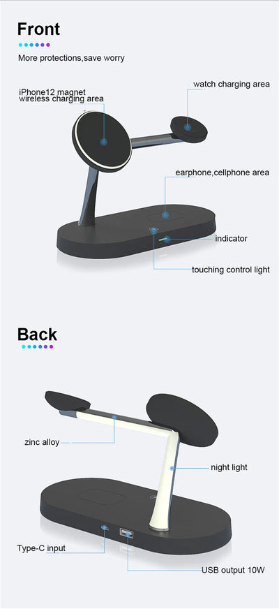 3 in 1 Magnetic Wireless Charger Stand For iPhone 14 13 12 Pro Max Apple Watch 8 7 Airpods Induction USB Fast Charging Station