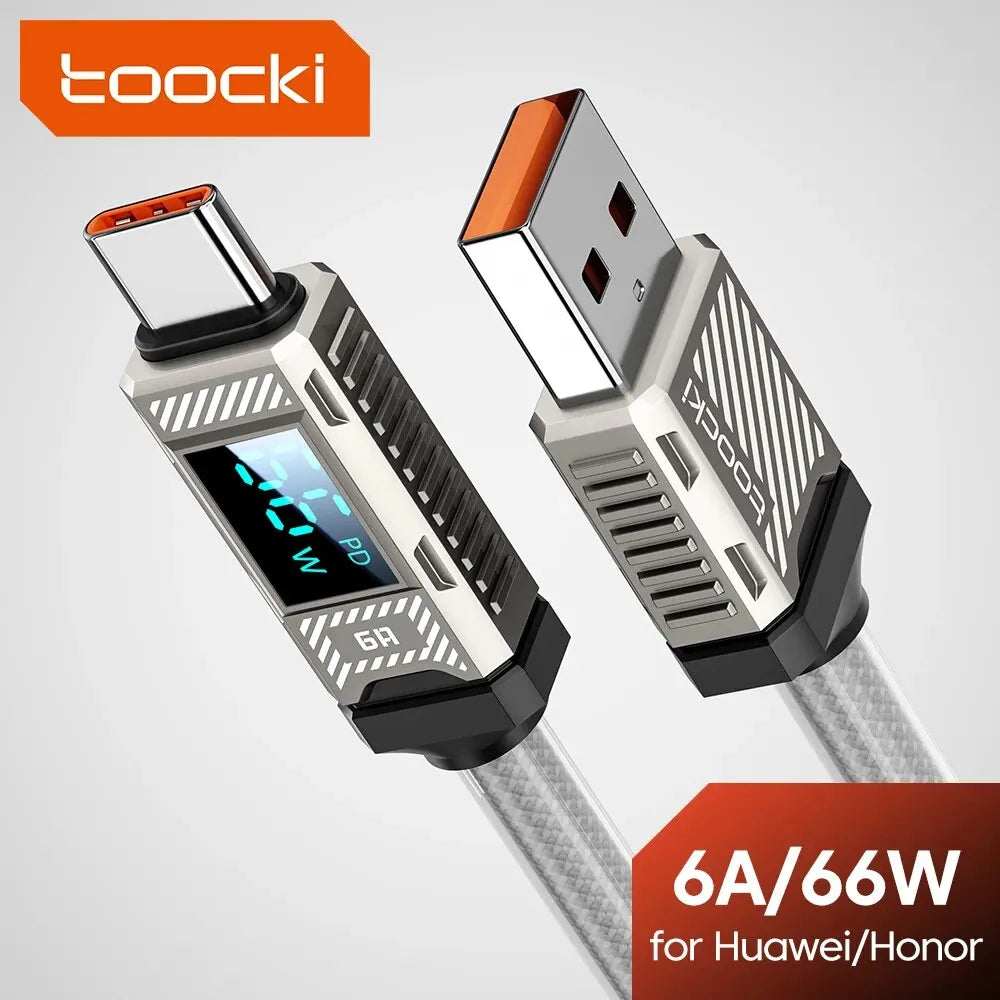 Toocki 6A USB C Cable 66W Fast Charging Type C Display Cable For Huawei Mate 60 50 P60 P50 Pro Xiaomi Samsung Laptop Data Cord