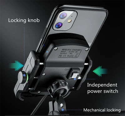 Aluminum Motorcycle Phone Holder Mount Moto Bicycle Handlebar Bracket 360 Rotating Cell Phone Stand for Motorcycle Bike Scooter