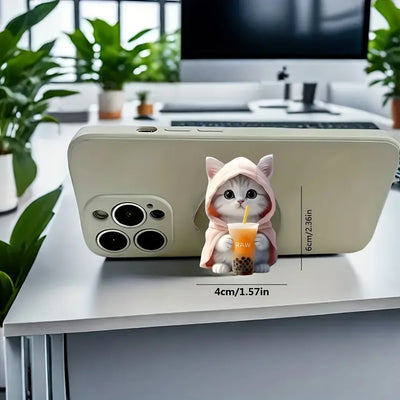 1pc Cute Bubble Tea Cat Phone Stand for iPhone 16 15 14 Acrylic Portable Mobile Holder Expanding Folding Grip Holder Ring Finger