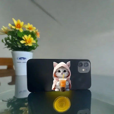 1pc Cute Bubble Tea Cat Phone Stand for iPhone 16 15 14 Acrylic Portable Mobile Holder Expanding Folding Grip Holder Ring Finger