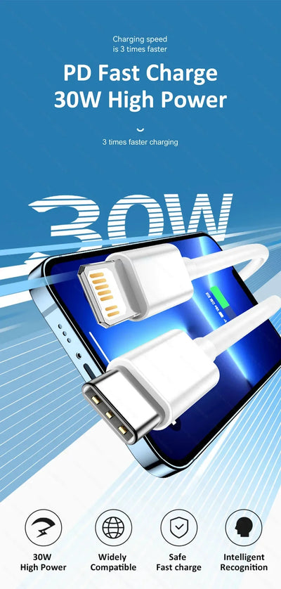 5Pcs 30W PD Fast Charging Cable For Apple iPhone 13 12 11 14 Pro Max Mini USB C Cable For X XR XS MAX 7 8 14 Plus 6 Accessories