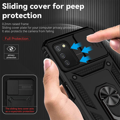 For Samsung Galaxy A02S A03S Case Slide Camera Protect Phone Case For Samsung A02 S A03 S Magnetic Ring Holder Armor Back Cover